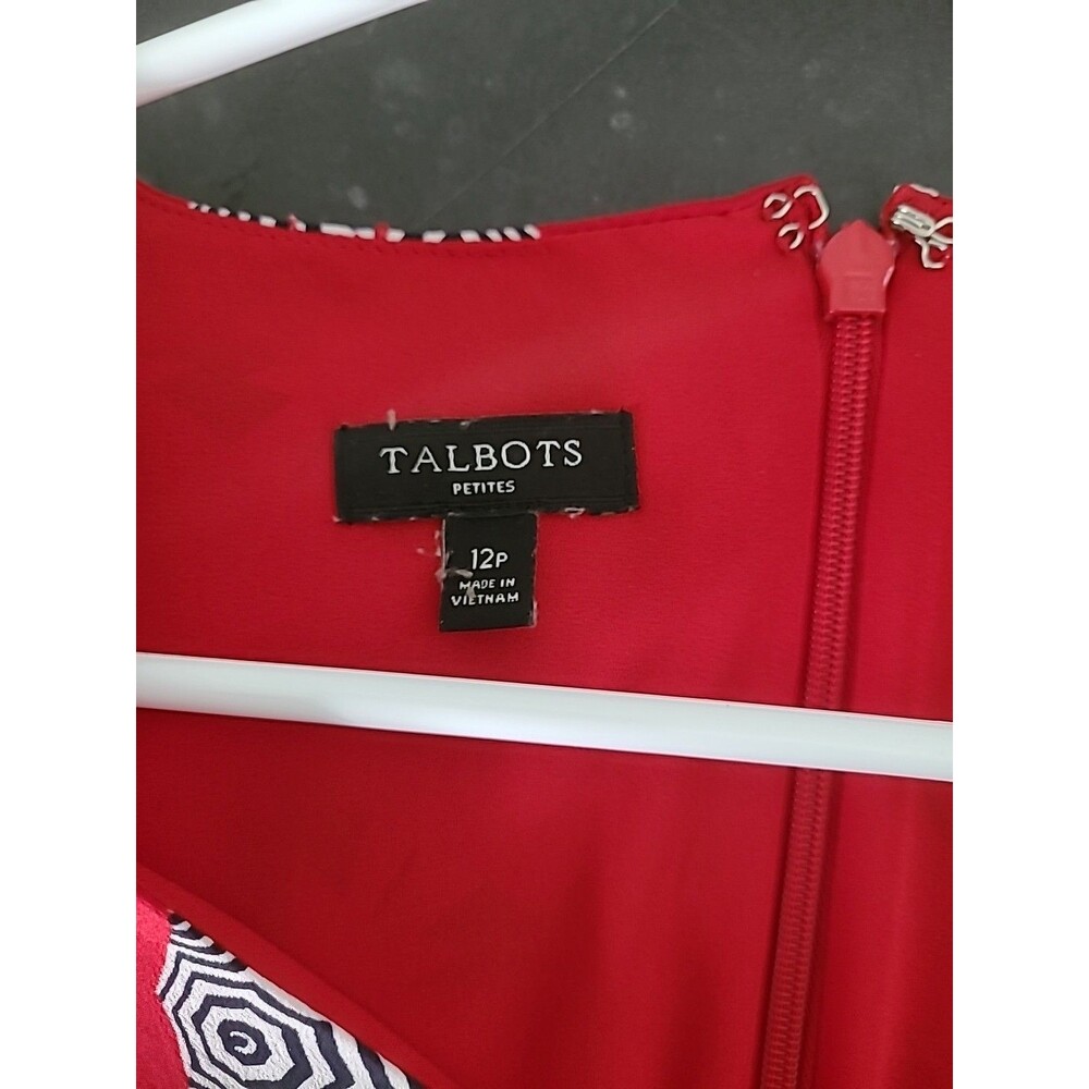 Talbots Red Beach Umbrella Print Dress Lined Size 12P  Women Preppy Neck No Belt - Picture 3 of 5